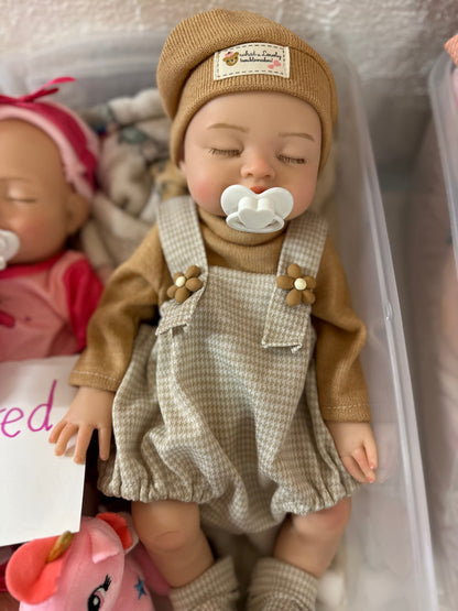 Belle 16in reborn baby Full Silicone Girl Painted Hair preemie approx 4lbs. Open mouth