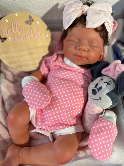 Victoria 19” W/ NEWBORN CURLY HAIR , CUSTOM MADE Full Silicone Tan Skin open mouth