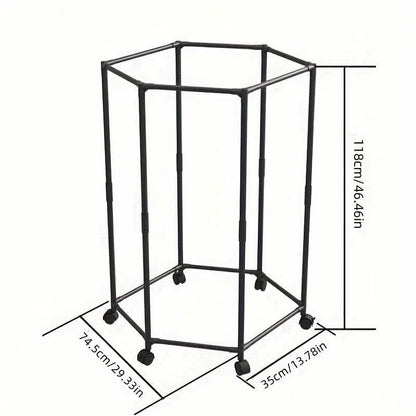 360 Rotating Freestanding Clothing Rack, Hexagonal Carbon Steel Organizer with Wheels