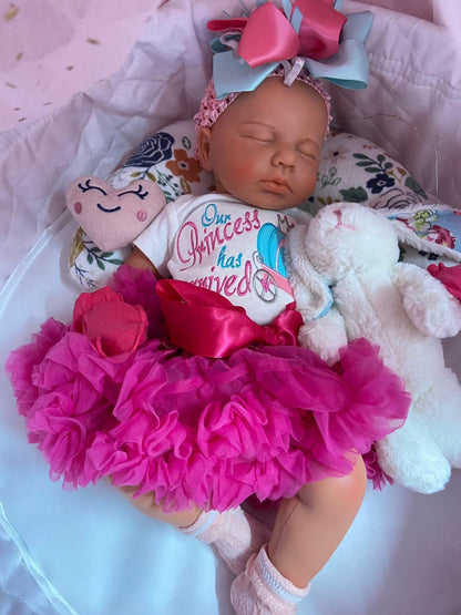 Adeline 19” Reborn Baby Full Body Silicone Girl Tan Skin open mouth Tone Approx 6.13lbs newborn