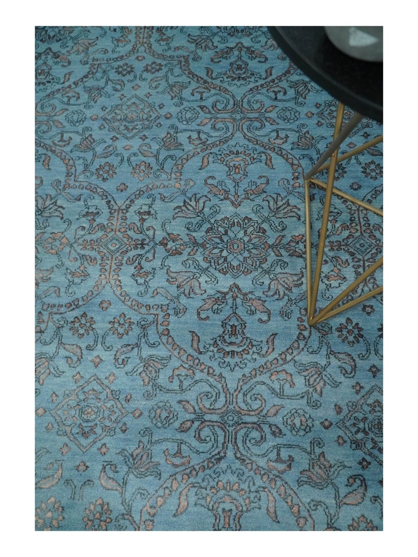 9x12 Fine Hand Knotted Blue and Brown Traditional Persian Wool and Silk Area Rug