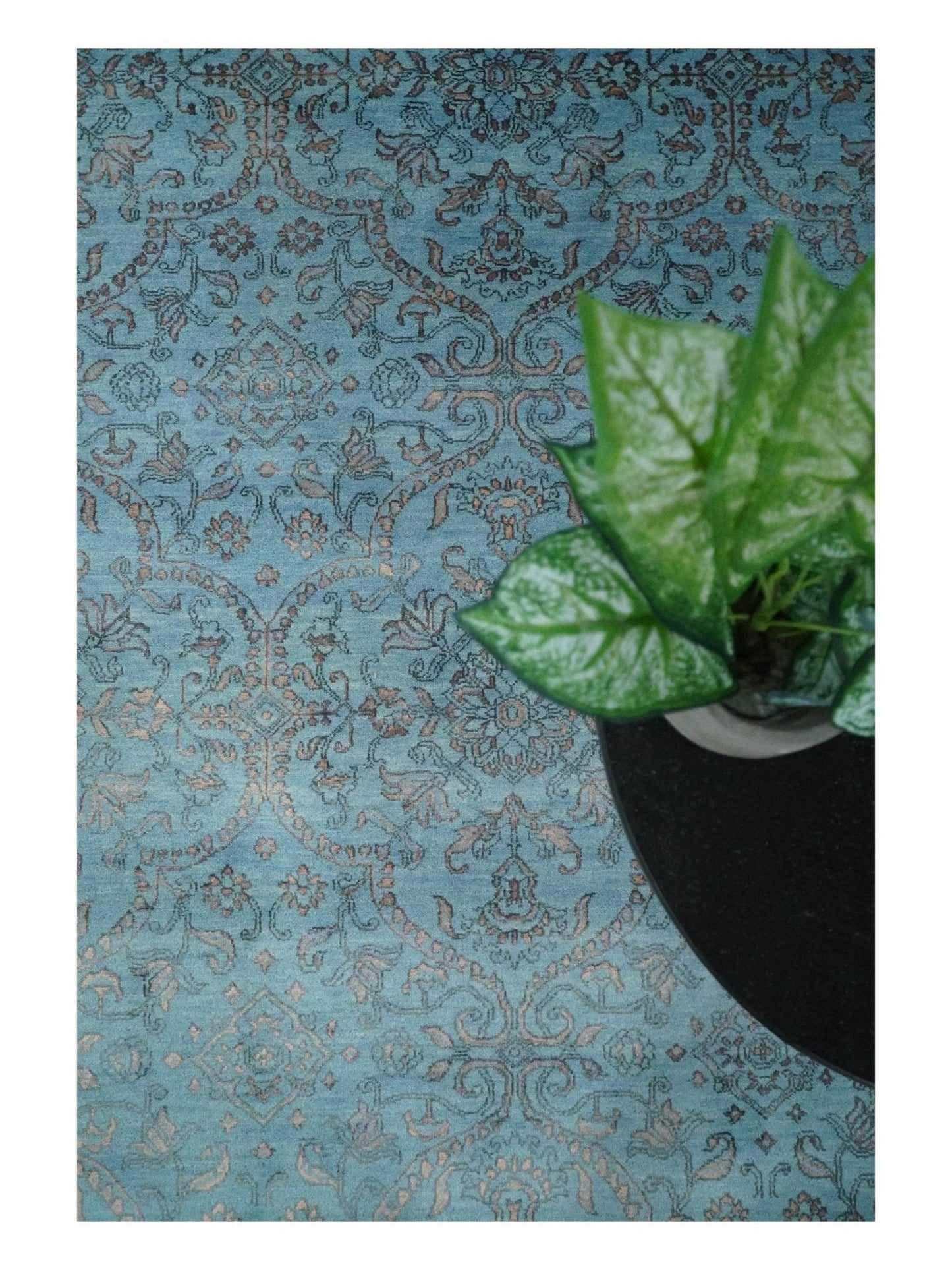 9x12 Fine Hand Knotted Blue and Brown Traditional Persian Wool and Silk Area Rug