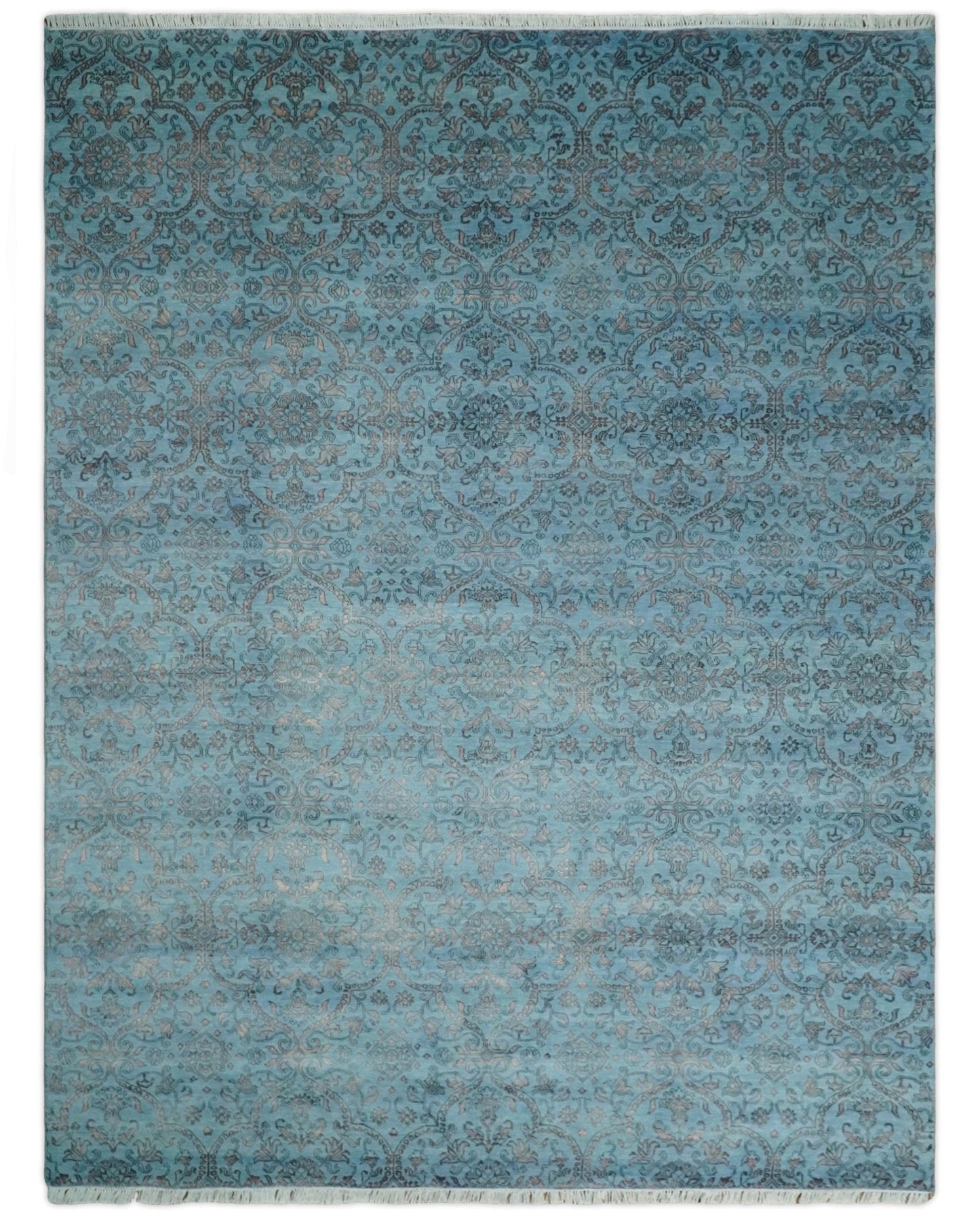 9x12 Fine Hand Knotted Blue and Brown Traditional Persian Wool and Silk Area Rug