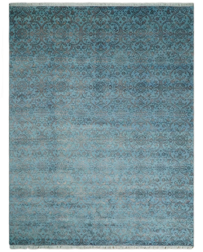 9x12 Fine Hand Knotted Blue and Brown Traditional Persian Wool and Silk Area Rug
