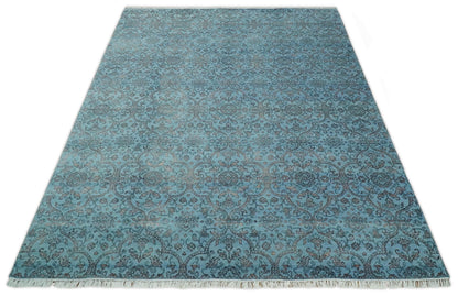 9x12 Fine Hand Knotted Blue and Brown Traditional Persian Wool and Silk Area Rug