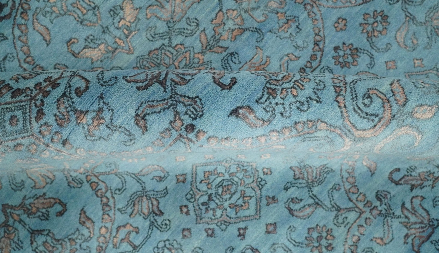 9x12 Fine Hand Knotted Blue and Brown Traditional Persian Wool and Silk Area Rug