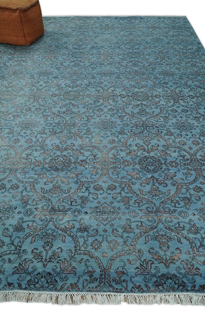 9x12 Fine Hand Knotted Blue and Brown Traditional Persian Wool and Silk Area Rug