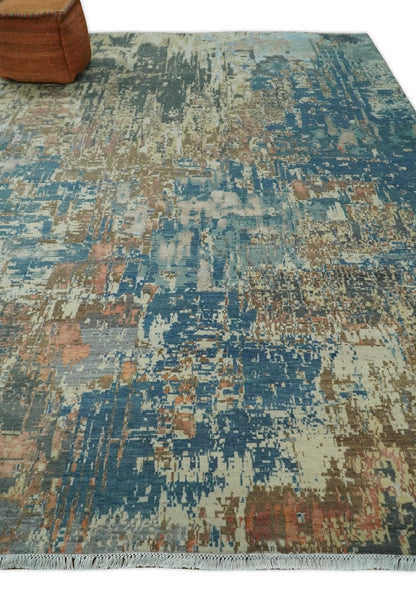 9x12 Fine Hand Knotted Brown Multicolor Modern Abstract Wool Area Rug