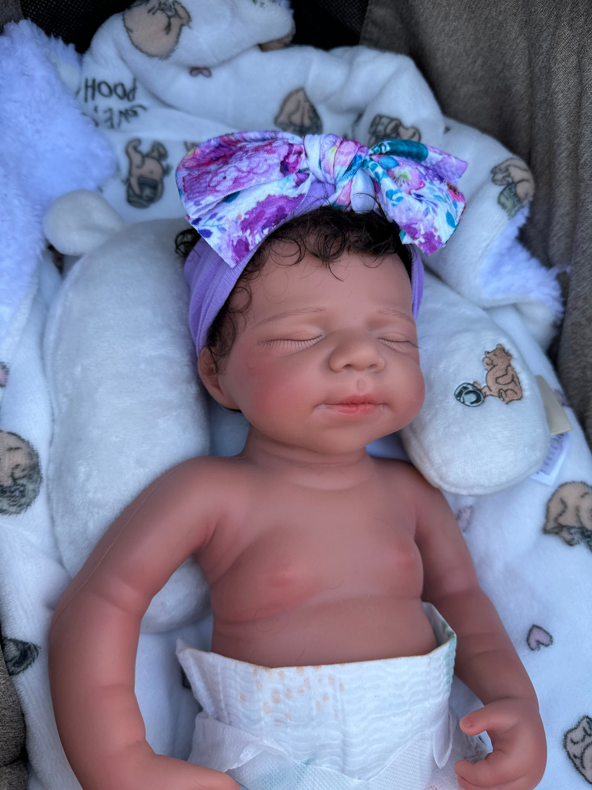 Victoria 19” W/ NEWBORN CURLY HAIR , CUSTOM MADE Full Silicone Tan Skin open mouth
