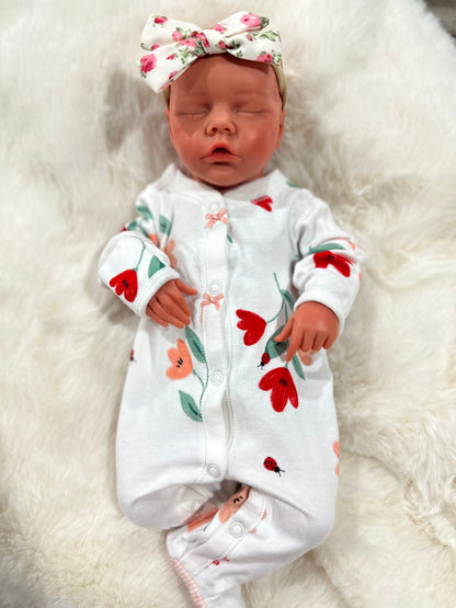 Willow 17-18in reborn baby Full Silicone Baby girl tan skin tone approx 6lbs open mouth tat 10 days
