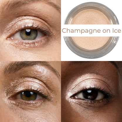 Champagne on Ice Any Wear Creme - A Waterproof Multi-tasking creme to powder product for eyes, cheeks & lips. Can be worn anywhere