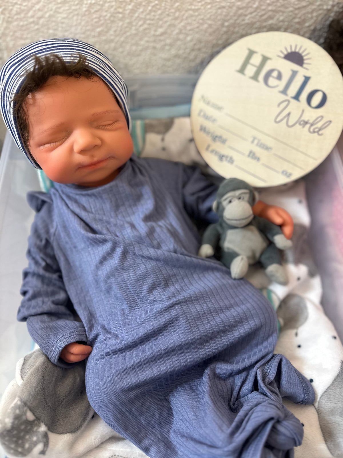 Hendrix 19” W/ NEWBORN CURLY HAIR, CUSTOM MADE Full Silicone Boy Tan Skin Tone open mouth TAT 10 days