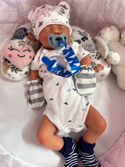 Joshua Full Silicone Baby boy tan skin tone Reborn 17-18 in approx 6lbs open mouth tat 10 days
