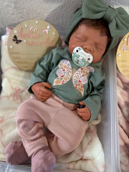 Victoria 19” W/ NEWBORN CURLY HAIR , CUSTOM MADE Full Silicone Tan Skin open mouth