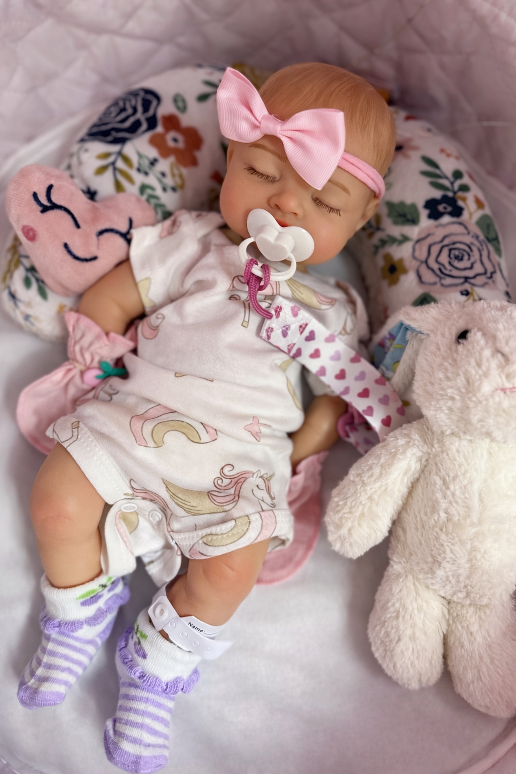 Belle 16in reborn baby Full Silicone Girl Painted Hair preemie approx 4lbs. Open mouth