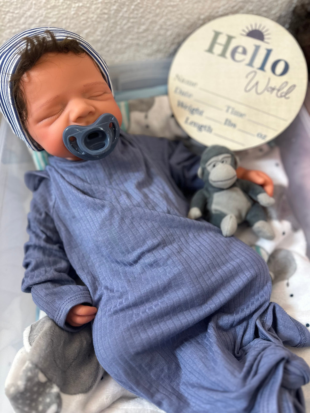 Hendrix 19” W/ NEWBORN CURLY HAIR, CUSTOM MADE Full Silicone Boy Tan Skin Tone open mouth TAT 10 days