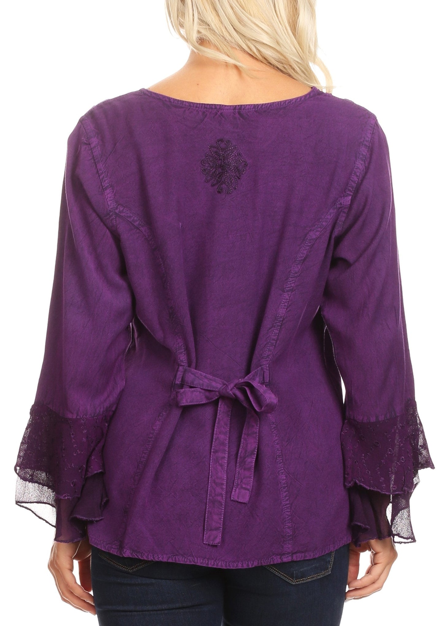 Sakkas Jimena Womens Ruffle 3/4 Sleeve Open Front Cropped Cardigan Top Lace