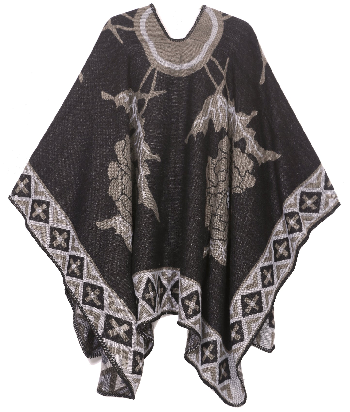 Sakkas Lupe Womens Reversible Poncho Wrap Cape Shawl Sweater Coat Cardigan Pattern