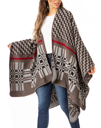 Sakkas Lupe Womens Reversible Poncho Wrap Cape Shawl Sweater Coat Cardigan Pattern