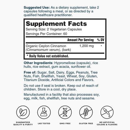 Nature's Lab Ceylon Cinnamon 1,200 mg - 120 Capsules