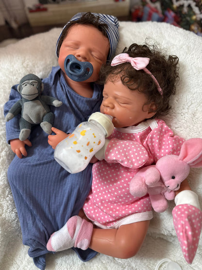 Hendrix 19” W/ NEWBORN CURLY HAIR, CUSTOM MADE Full Silicone Boy Tan Skin Tone open mouth TAT 10 days