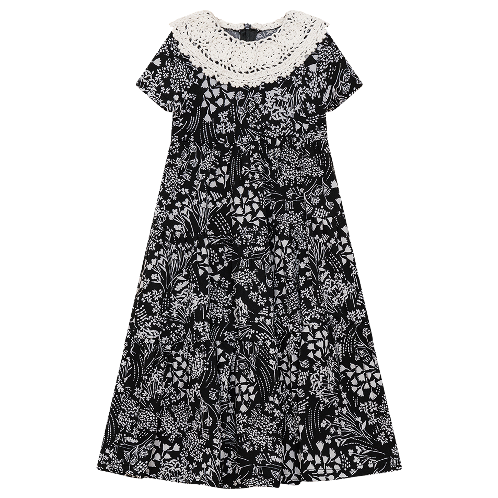 Floral Print Dress with Lace Collar