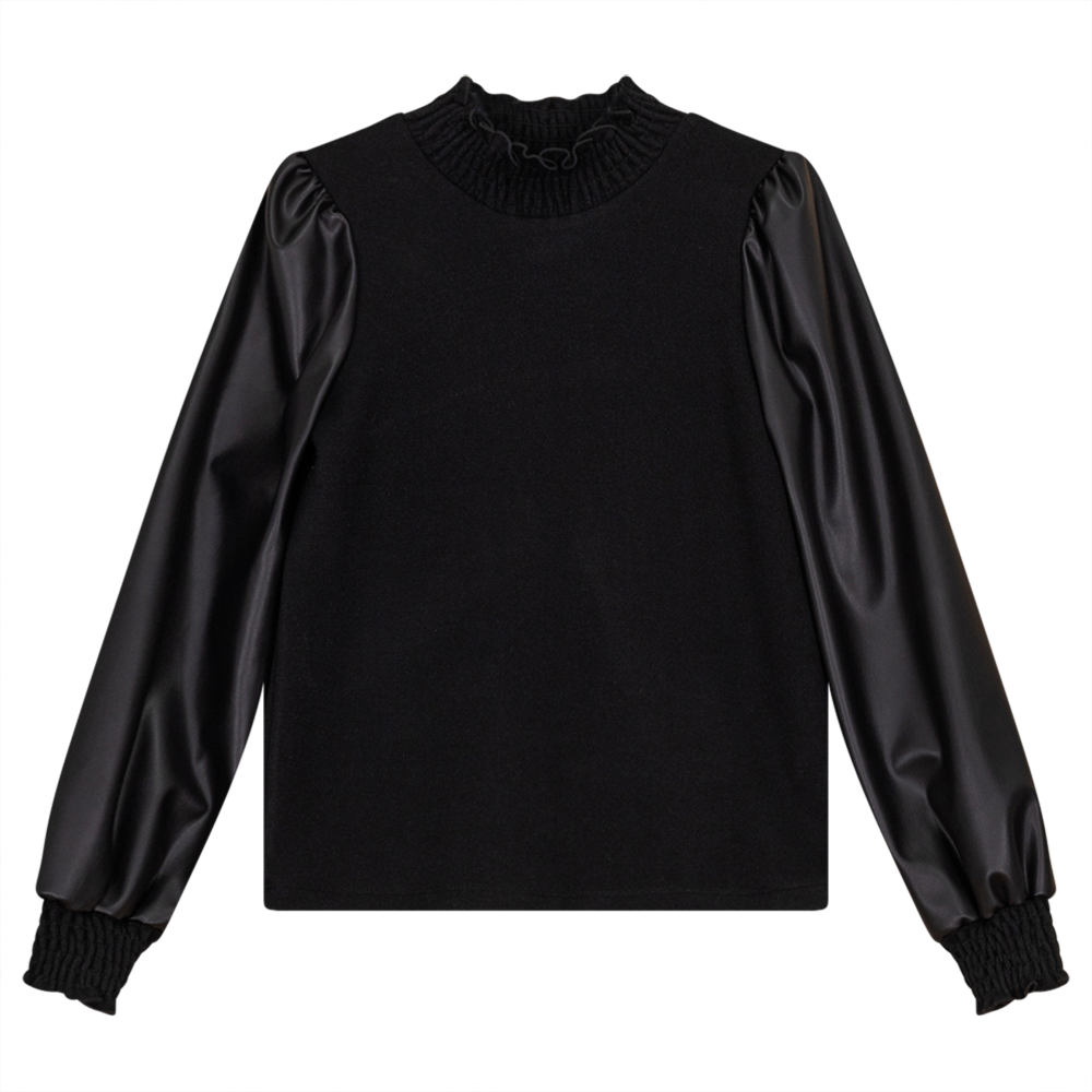 Velour Top With Leather Sleeves