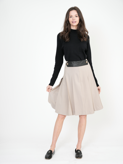 Pleated Skirt With Black Leather Tab