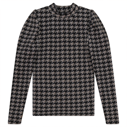 Puffed Shoulders Top With Semi Turtle Neck