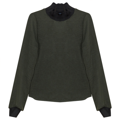 Mock Neck Top with Elastic Rib Lace