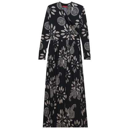 Printed Pleated Wrap Dress