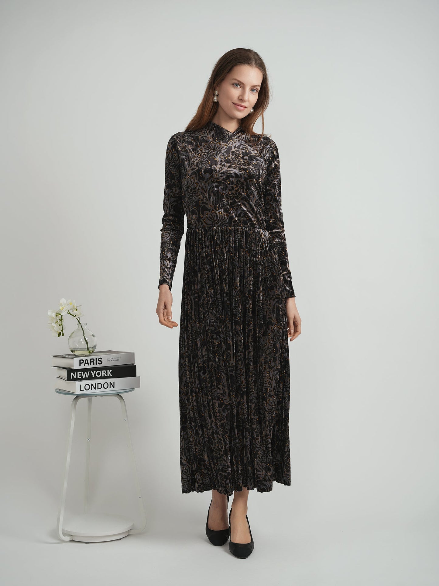 Printed Pleated Wrap Dress