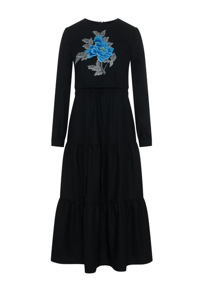 Tiered Floral Embroidered Dress