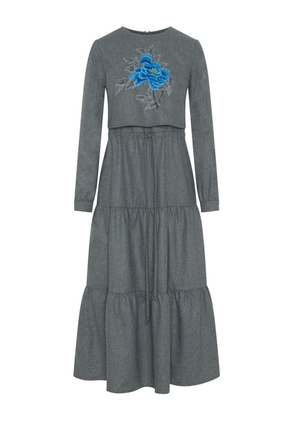 Tiered Floral Embroidered Dress
