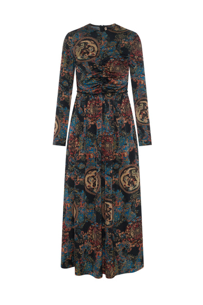 Baroque Medallion Ruched Dress