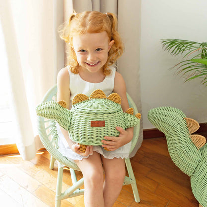 Dinosaur Rattan Storage Basket Mint Green - Small