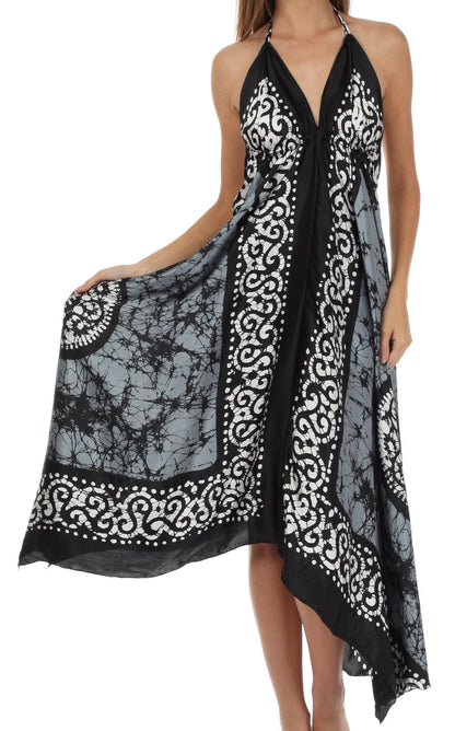 Sakkas Silky V-Neck Halter Handkerchief Hem Maxi Dress
