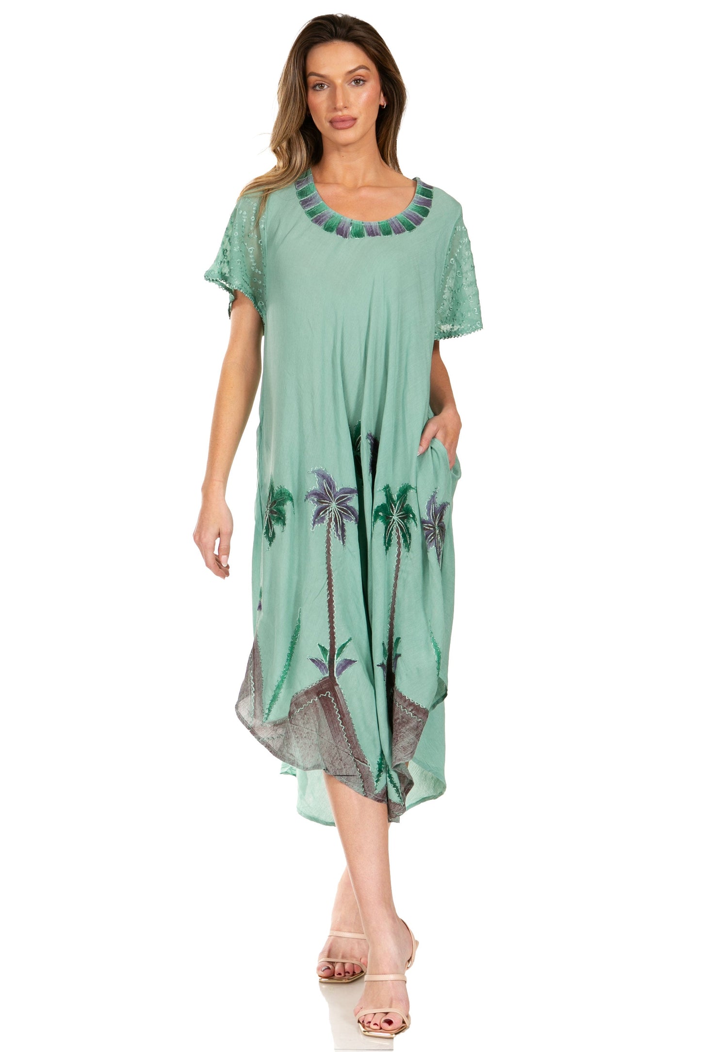 Sakkas Watercolor Palm Tree Tank Caftan Dress