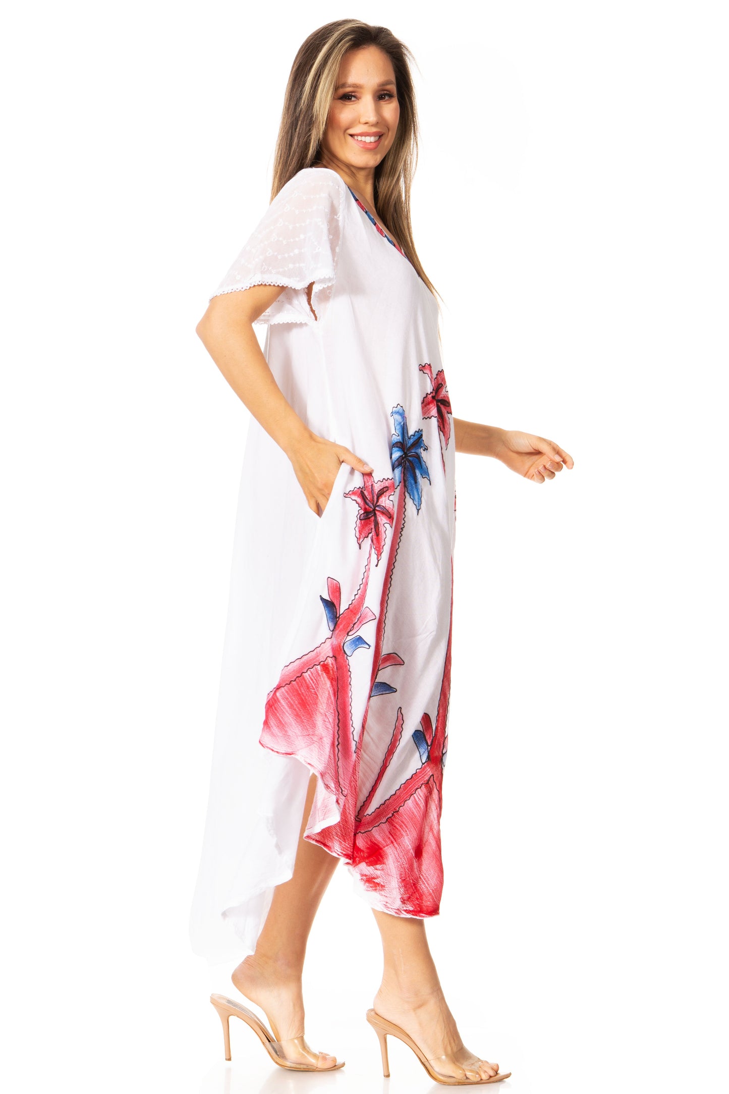 Sakkas Watercolor Palm Tree Tank Caftan Dress
