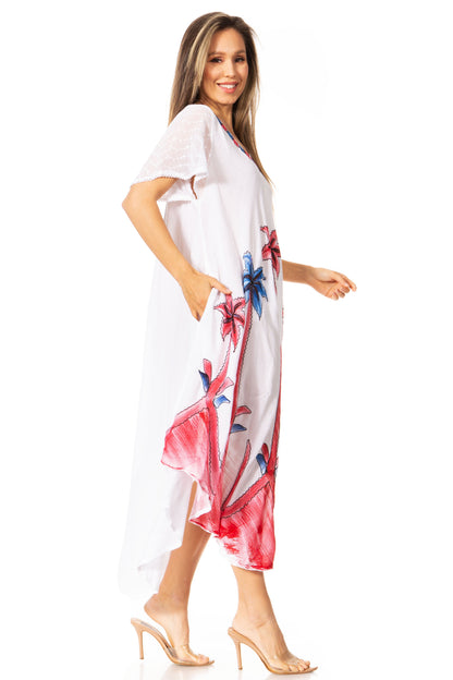 Sakkas Watercolor Palm Tree Tank Caftan Dress
