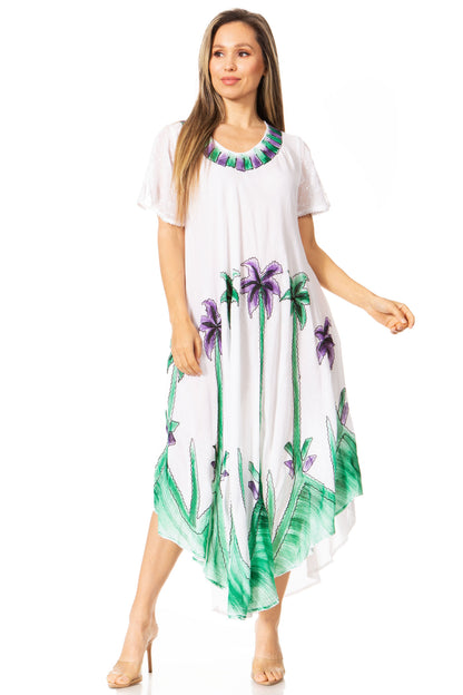 Sakkas Watercolor Palm Tree Tank Caftan Dress