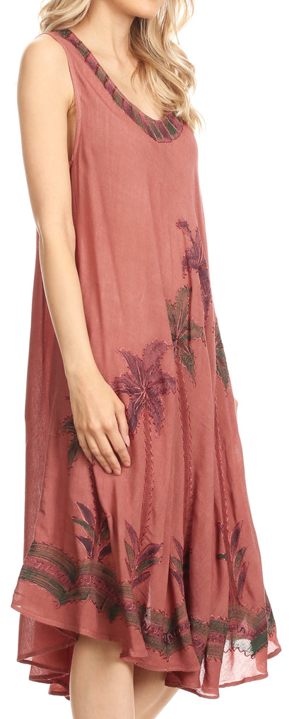 Sakkas Watercolor Palm Tree Tank Caftan Short Dress