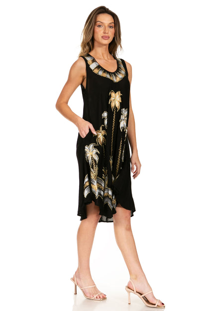 Sakkas Watercolor Palm Tree Tank Caftan Short Dress