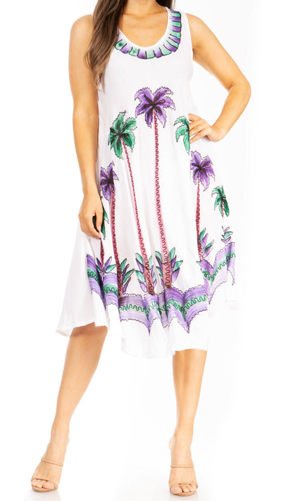 Sakkas Watercolor Palm Tree Tank Caftan Short Dress