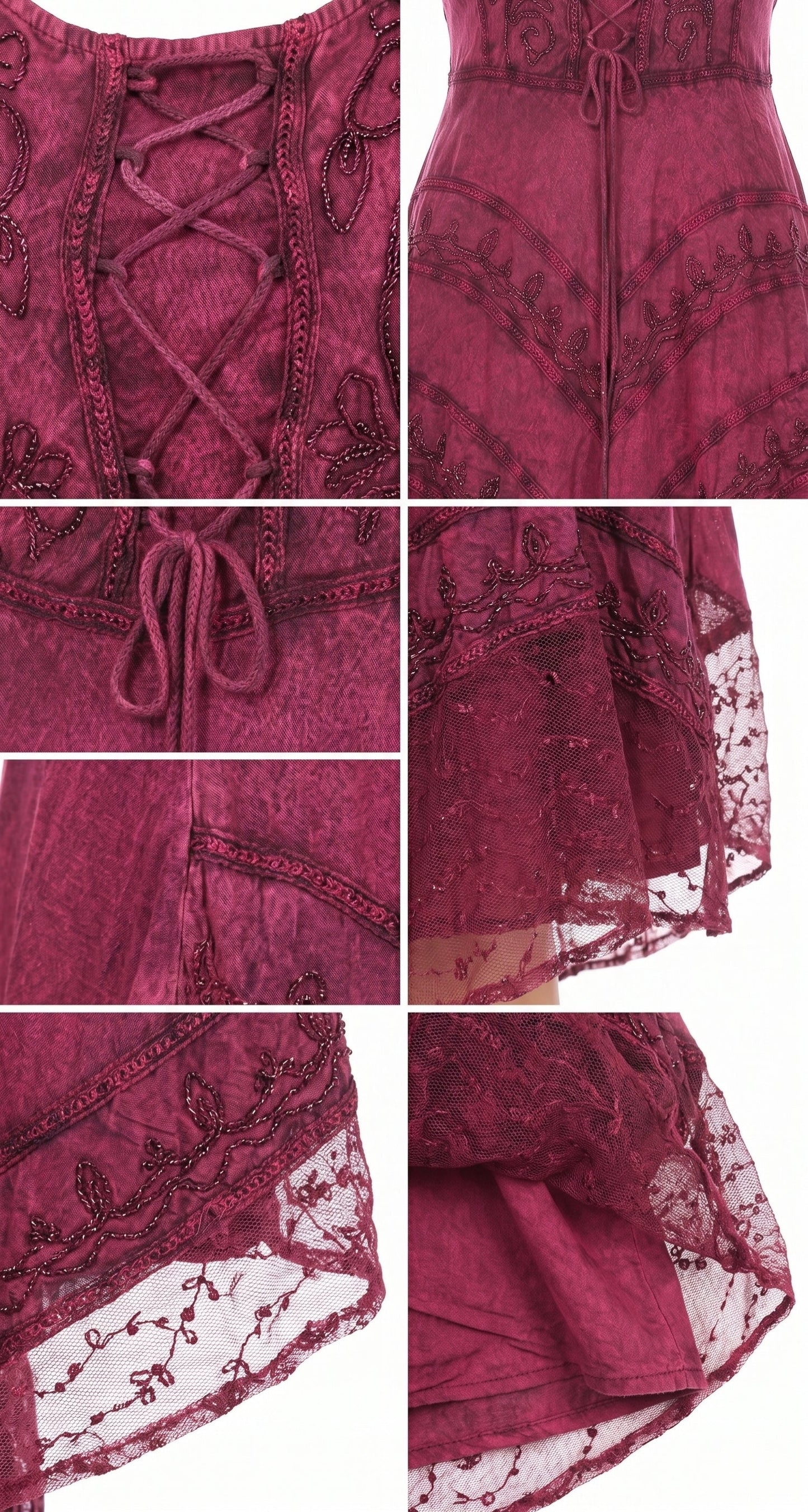 Sakkas Sundara Stonewashed Rayon Embroidered Mid Length Dress