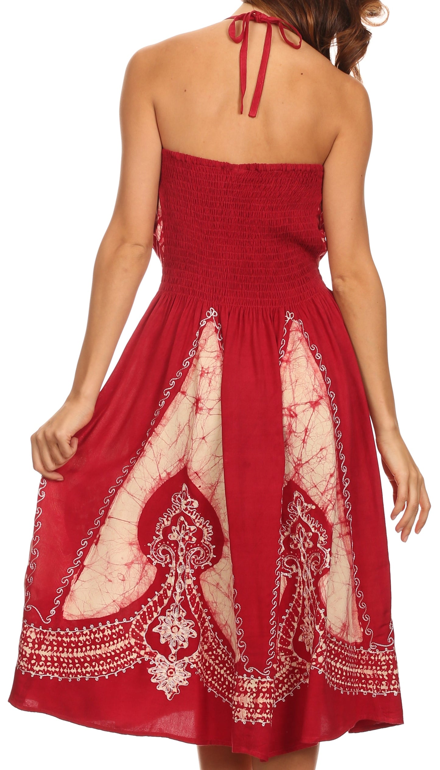 Sakkas Jaya Sleeveless Adjustable Tea Length Tube Top Embroidered Tie Dye Dress