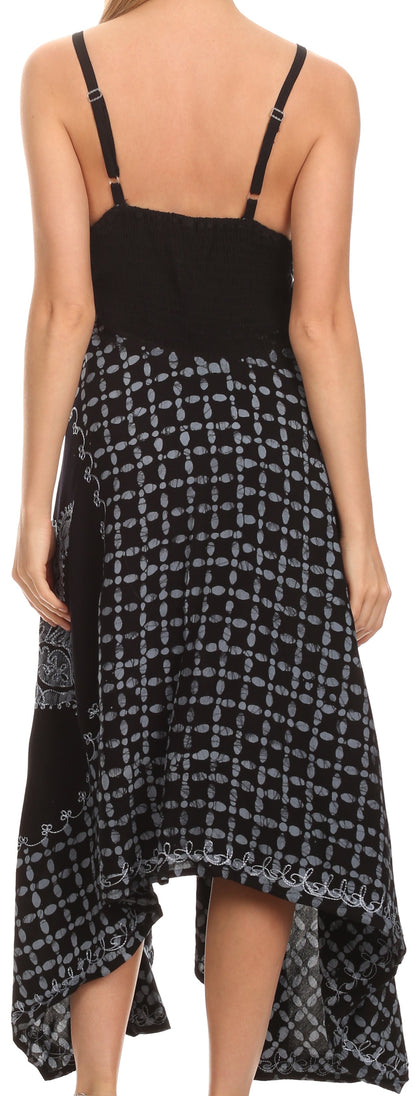 Sakkas Shana Batik Embroidered Handkerchief Hem Adjustable Halter Dress