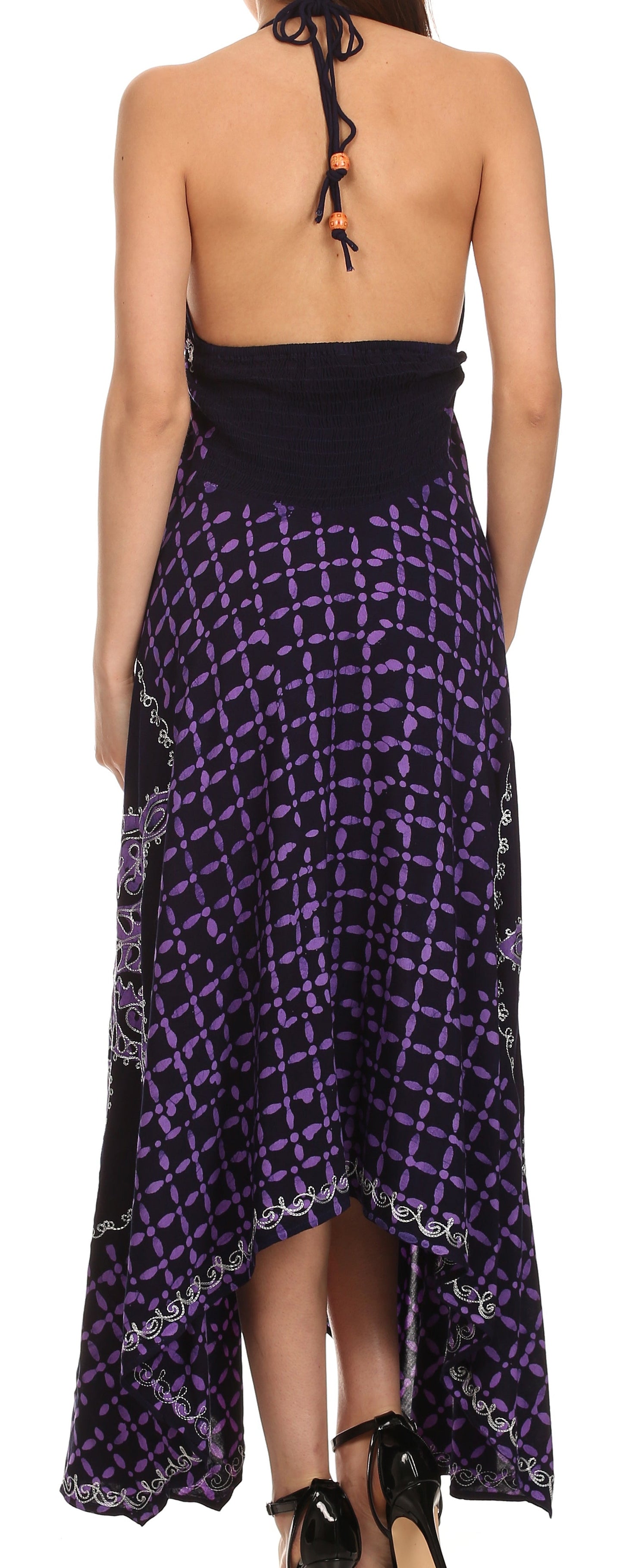 Sakkas Shana Batik Embroidered Handkerchief Hem Adjustable Halter Dress