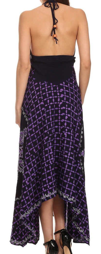 Sakkas Shana Batik Embroidered Handkerchief Hem Adjustable Halter Dress