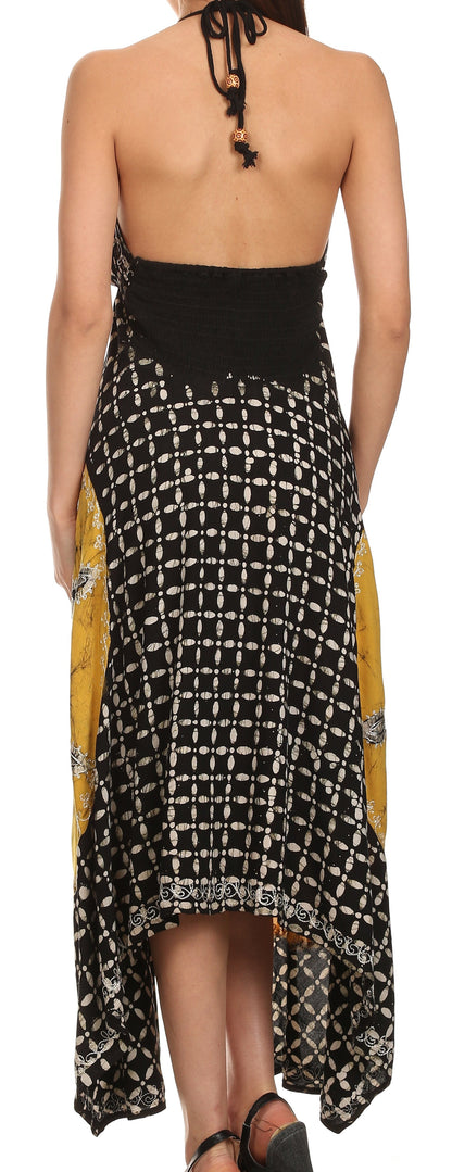 Sakkas Shana Batik Embroidered Handkerchief Hem Adjustable Halter Dress